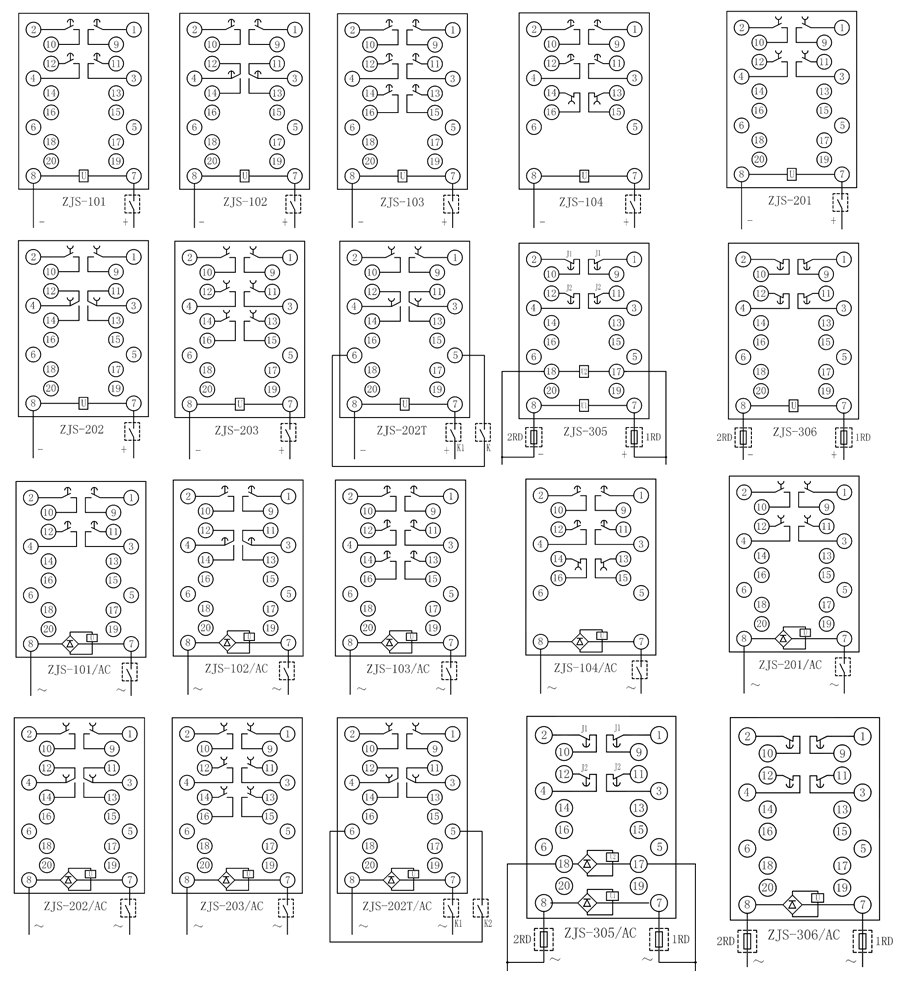 ZJS-326/AC延時中間繼電器內部接線圖