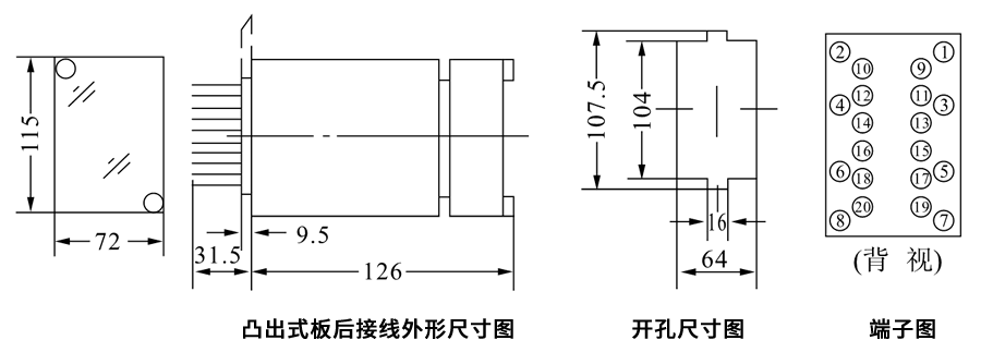 DZJ-202X凸出式板后接線安裝尺寸圖